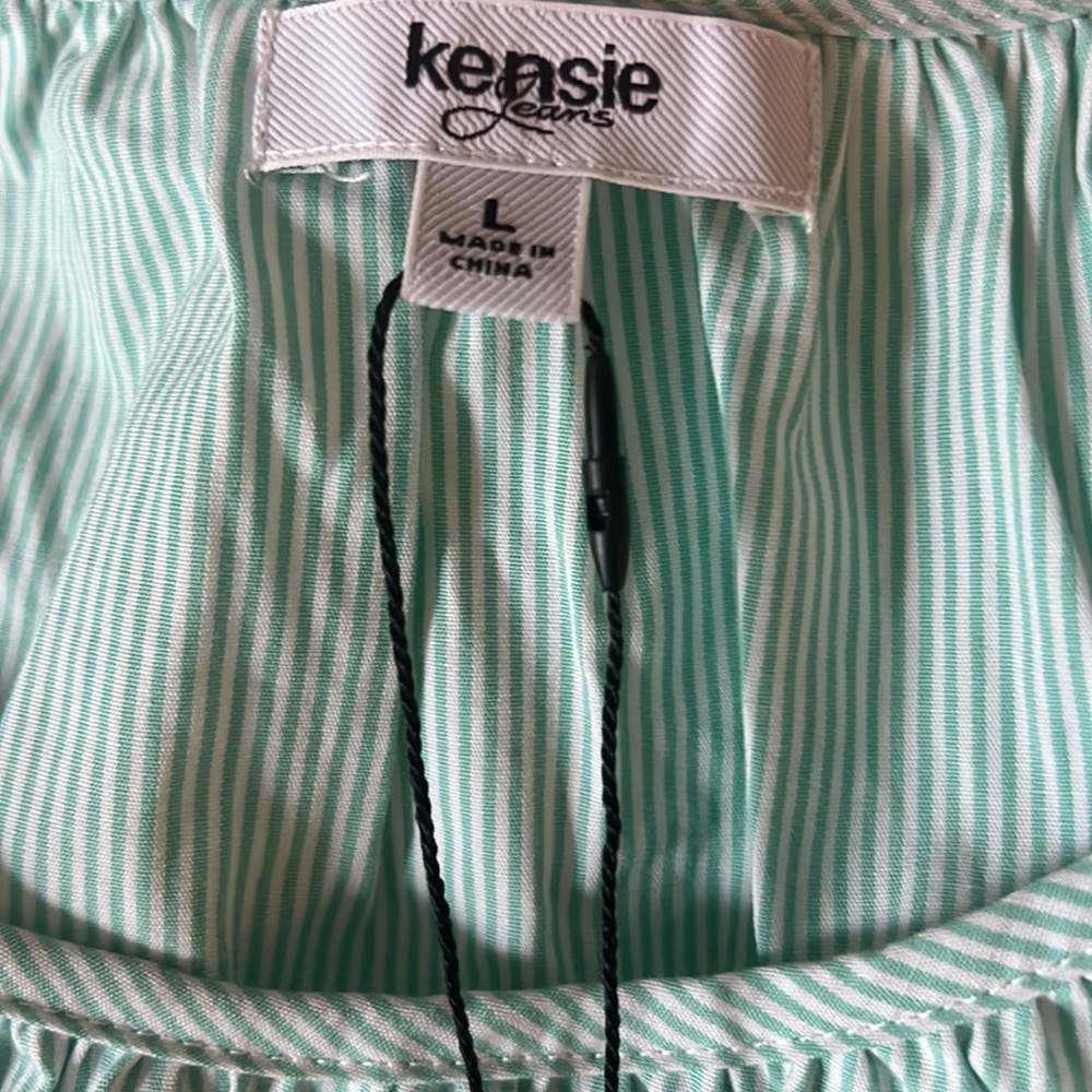Kenzie green striped puff- sleeve cotton shirt NWT - Picture 2 of 9